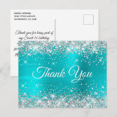 Glitterend Zilver Turquoise Blauw Sweet 16 Bedankt Briefkaart (Voorkant / Achterkant)