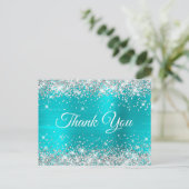Glitterend Zilver Turquoise Blauw Sweet 16 Dank Je Briefkaart (Staand voorkant)