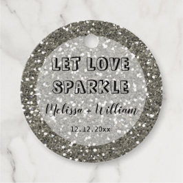 Glitterend Zilveren Glitters Laat Liefde Fonkeling Bedankjes Labels