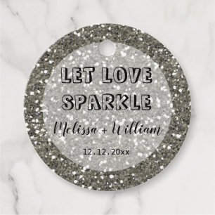 Glitterend Zilveren Glitters Laat Liefde Fonkeling Bedankjes Labels