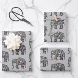 Glitterend zilveren mozaïek Olifantpatroon op grij Inpakpapier Vel