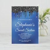 Glitterend Zwarte Glitters Blauwe Ombre Sweet Sixt Kaart (Staand voorkant)