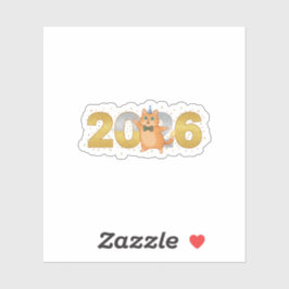 Glitterende 2026 Kat Goud & Zilver Nieuw Jaar Numm Sticker
