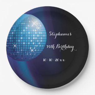 Glitterende 75e verjaardag Blauwe feestdisco bal Papieren Bordje