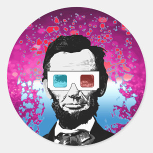 Glitterende Abraham Lincoln 3D-bril paars roze Pop Ronde Sticker