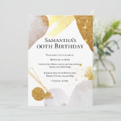 Glitterende abstracte gouden roze vormen aquarel g kaart (Staand voorkant)