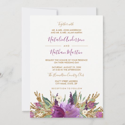 Glitterende Amethist Bruiloftsinvatie Kaart (Voorkant)