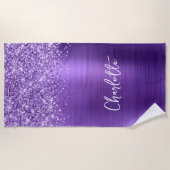 Glitterende Amethist Paarse Glam Naam Strandlaken (Voorkant)