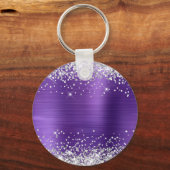 Glitterende Amethyst Folie Fancy Monogram Sleutelhanger (Achterkant)