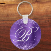 Glitterende Amethyst Folie Fancy Monogram Sleutelhanger (Voorkant)