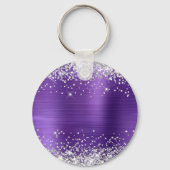 Glitterende Amethyst Folie Fancy Monogram Sleutelhanger (Achterkant)