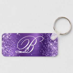 Glitterende Amethyst Folie Fantasie Monogram Sleutelhanger