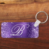 Glitterende Amethyst Folie Fantasie Monogram Sleutelhanger (Voorkant)