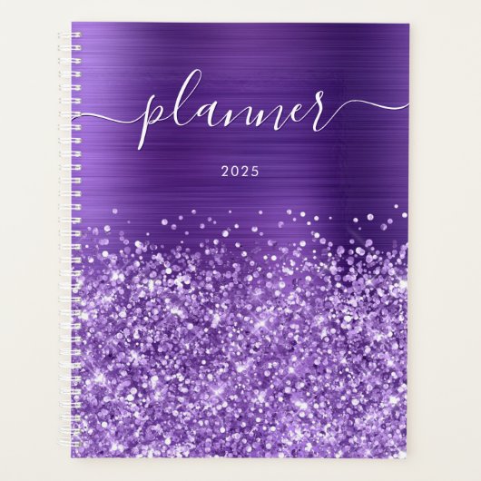 Glitterende Amethyst Paarse Glam 2025 Planner (Voorkant)