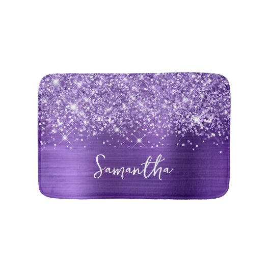 Glitterende Amethyst Paarse Glam Naam Badmat (Voorkant)