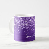 Glitterende Amethyst Paarse Glam Naam Koffiemok (Voorkant links)