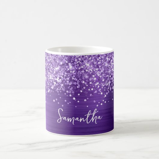 Glitterende Amethyst Paarse Glam Naam Koffiemok (Center)