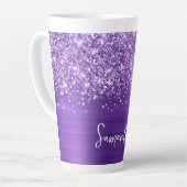 Glitterende Amethyst Paarse Glam Naam Latte Mok (Linkerhoek)
