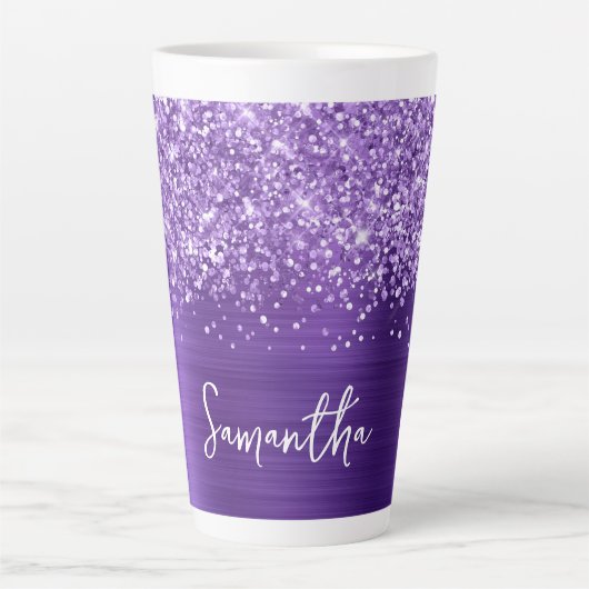 Glitterende Amethyst Paarse Glam Naam Latte Mok (Voorkant)