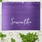 Glitterende Amethyst Paarse Glam Naam Theedoek (Gevouwen)