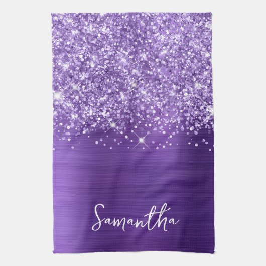 Glitterende Amethyst Paarse Glam Naam Theedoek (Verticaal)