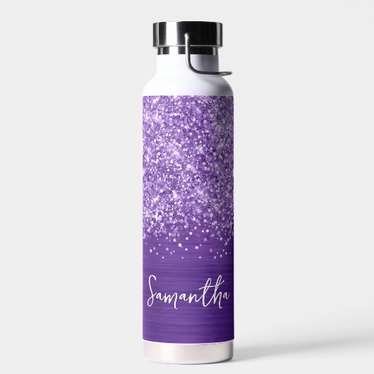 Glitterende Amethyst Paarse Glam Naam Waterfles (Links)