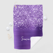 Glitterende Amethyst Paarse Glam Schrift Naam Golfhanddoek (Insitu)