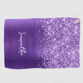 Glitterende Amethyst Paarse Glam Schrift Naam Golfhanddoek (Horizontaal)