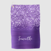 Glitterende Amethyst Paarse Glam Schrift Naam Golfhanddoek (Voorkant)
