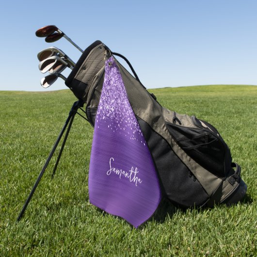 Glitterende Amethyst Paarse Glam Schrift Naam Golfhanddoek (Groen)