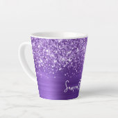 Glitterende Amethyst Paarse Glam Schrift Naam Latte Mok (Linkerhoek)
