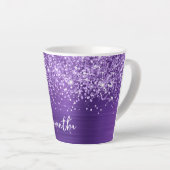 Glitterende Amethyst Paarse Glam Schrift Naam Latte Mok (Rechterhoek)