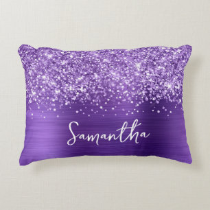 Glitterende Amethyst Paarse Glam Schriftnaam Accent Kussen