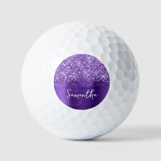 Glitterende Amethyst Paarse Glam Script Naam Golfballen (Voorkant)