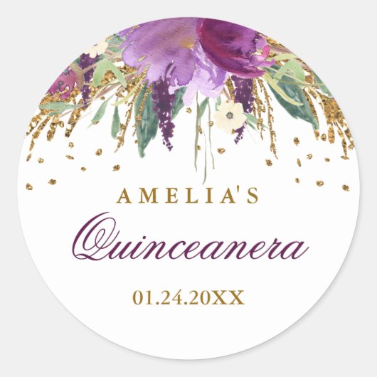 Glitterende Amethyst Quinceanera Sticker (Voorkant)