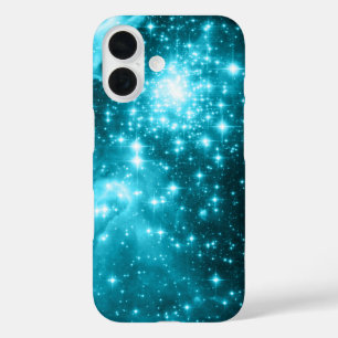 Glitterende Aqua En Teal Hemelse Sterren iPhone 16 Hoesje