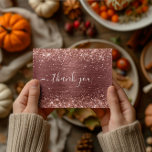 Glitterende baksteen-rode folie 40e verjaardag bed briefkaart<br><div class="desc">Maak je eigen elegante kalligrafie met handtekening stijl krullen dank je wel ansichtkaarten voor je 40e (of een andere) verjaardag.</div>