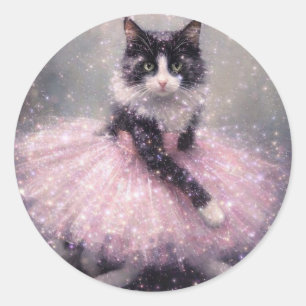 Glitterende Ballerina Kat in Roze Tutu Ronde Sticker