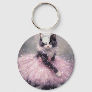 Glitterende Ballerina Kat in Roze Tutu Sleutelhanger