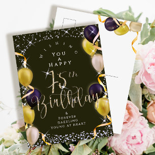 Glitterende ballonnen 75ste verjaardag Zwart Briefkaart