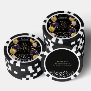 Glitterende ballonnen 75ste verjaardag Zwart Poker Chips
