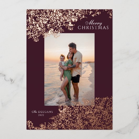 Glitterende Bessen Folie Gestempeld Rode Kerstkaar Folie Feestdagenkaart (Voorkant)