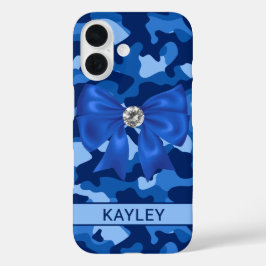 Glitterende Blauwe Camouflage Gepersonaliseerd iPhone 16 Hoesje