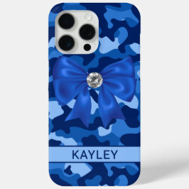 Glitterende Blauwe Camouflage Gepersonaliseerd iPhone 15 Pro Max Hoesje