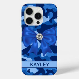 Glitterende Blauwe Camouflage Gepersonaliseerd iPhone 15 Pro Case