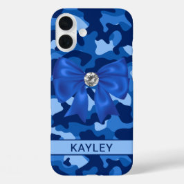 Glitterende Blauwe Camouflage Gepersonaliseerd iPhone 16 Plus Hoesje