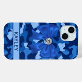 Glitterende Blauwe Camouflage Gepersonaliseerd Case-Mate iPhone Case (Achterkant (horizontaal))