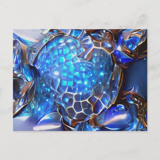 Glitterende blauwe gekristalliseerde schildpad briefkaart (Voorkant)