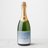 Glitterende Blauwe Glitter Drip 70e Verjaardagsfee Sparkling Wijnetiket (Voorkant)