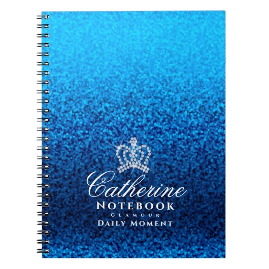 Glitterende Blauwe Kroon Notitieboek (Voorkant)